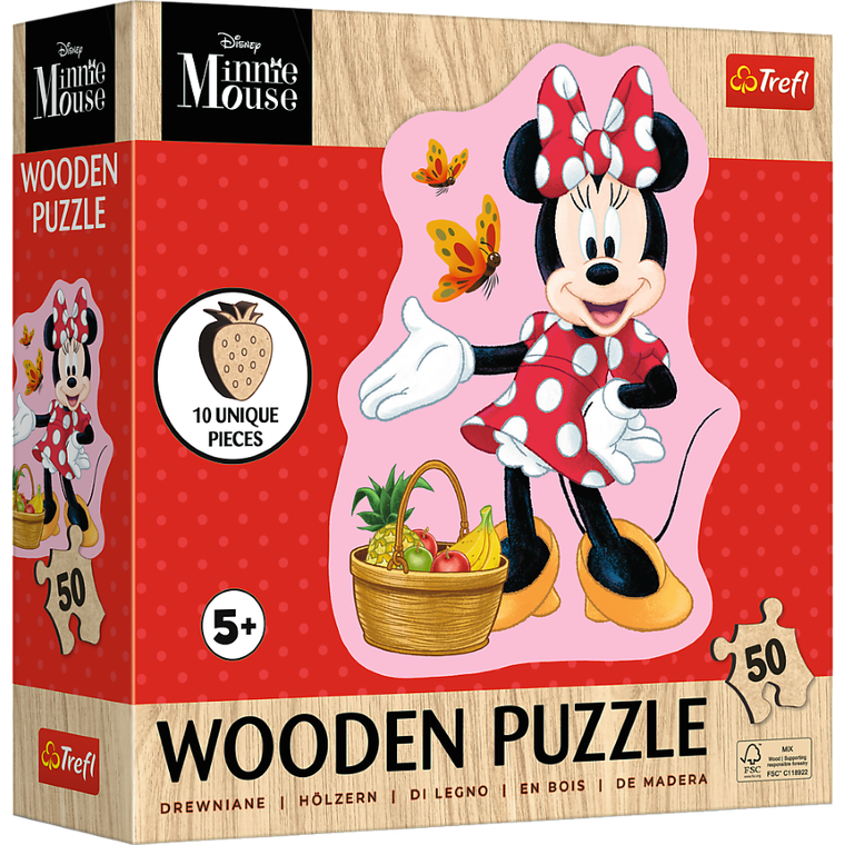 Trefl, Myszka Minnie, Wesoła Minnie, puzzle drewniane konturowe, 50 elementów