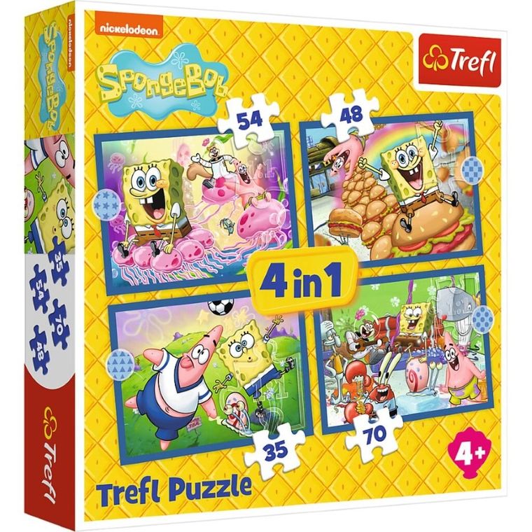 Trefl, Podwodne życie SpongeBoba, puzzle 4w1, 54+48+35+70 elementów