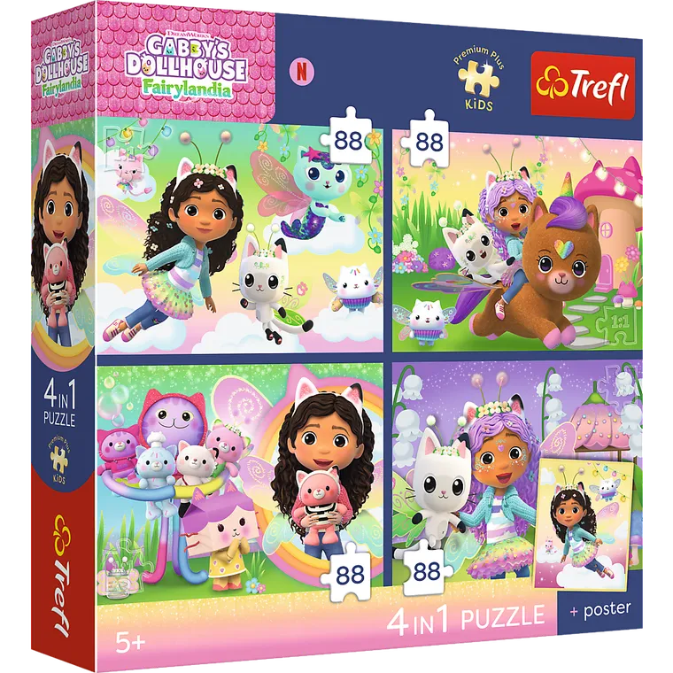 Trefl, Premium Plus Kids, Koci Domek Gabi, Kocie harce, puzzle, 4-88 elementów