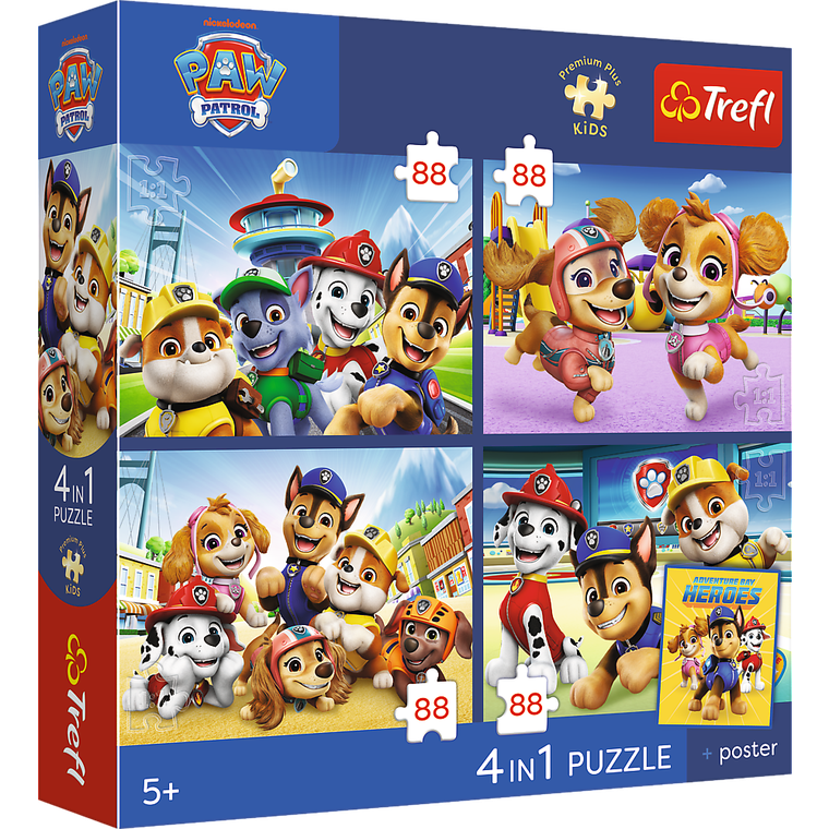 Trefl, Premium Plus Kids, Psi Patrol, Psia straż, puzzle, 4-88 elementów