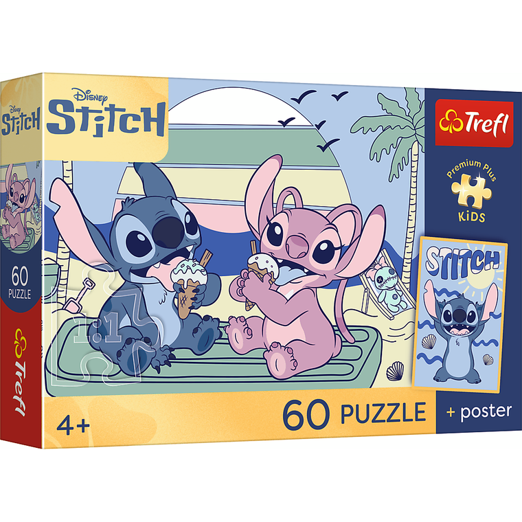 Trefl, Premium Plus Kids, Zabawa ze Stitchem, puzzle, 60 elementów