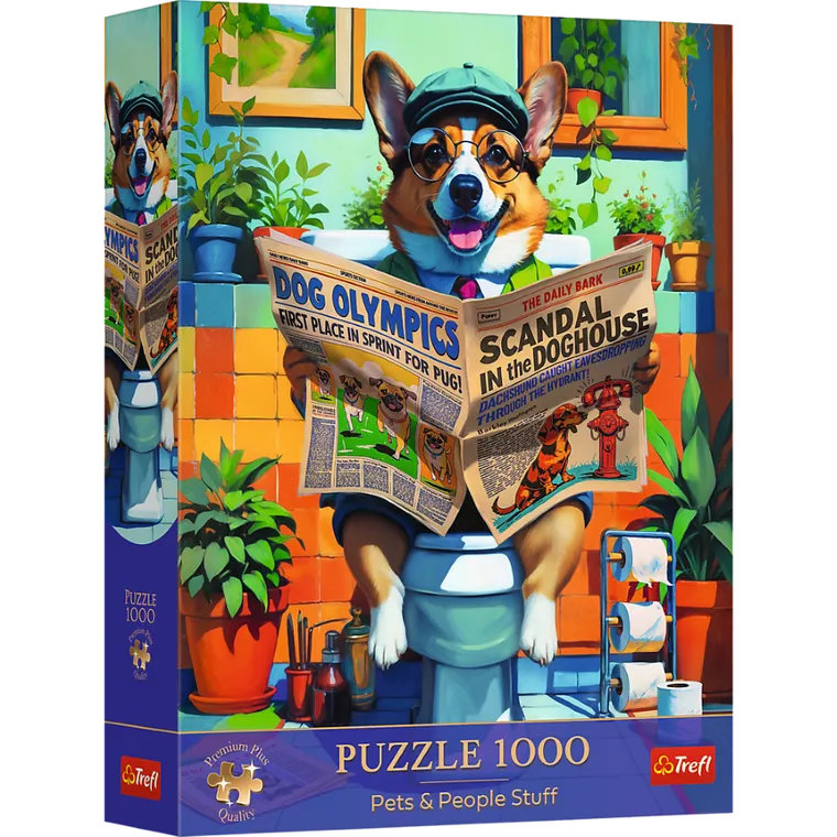Trefl, Premium Plus, Pets & People Stuff, Corgi w Toalecie, puzzle, 1000 elementów