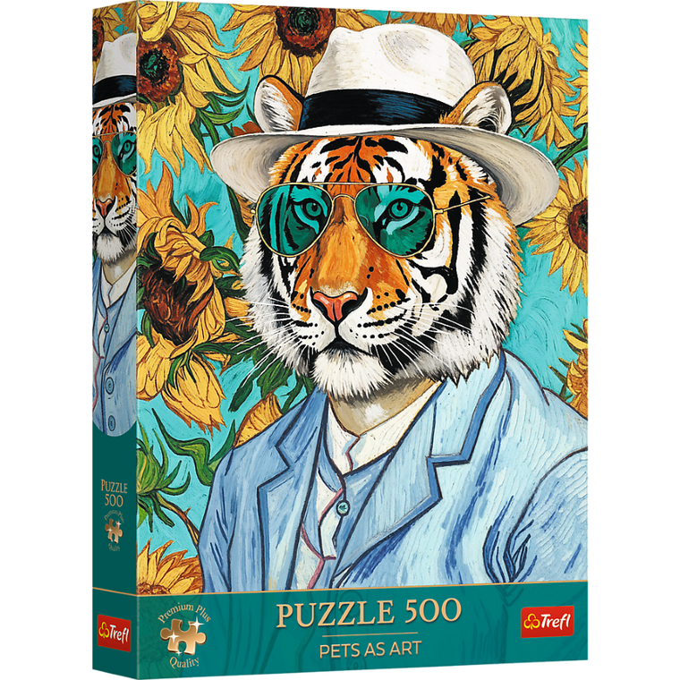 Trefl, Premium Plus, Pets as Art, Pan Tygrys i Słoneczniki, puzzle, 500 elementów