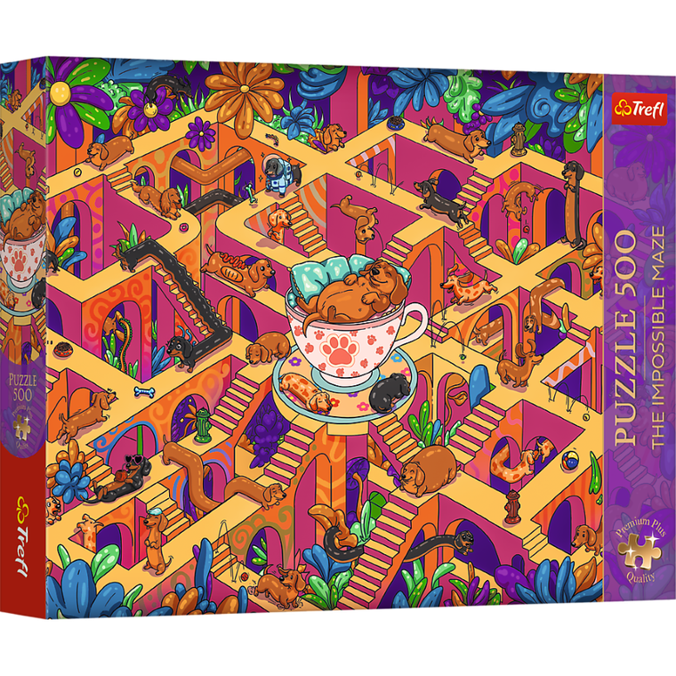 Trefl, Premium Plus, The Impossible Maze, Wesołe jamniki, puzzle, 500 elementów