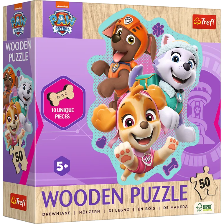 Trefl, Psi Patrol, Wesoła gromadka piesków, puzzle drewniane konturowe, 50 elementów
