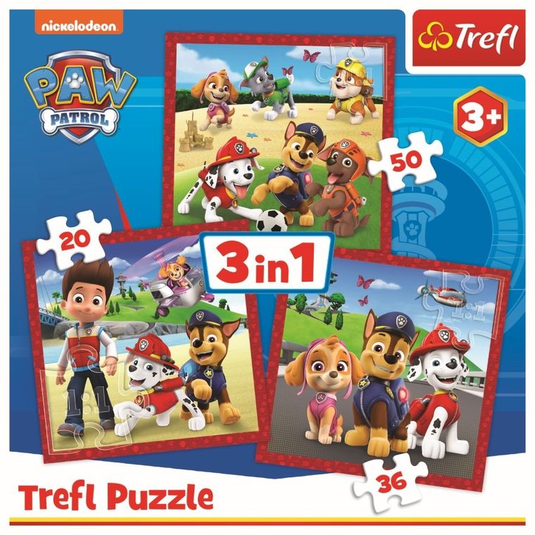Trefl, Psi Patrol, Wesołe pieski, puzzle 3w1