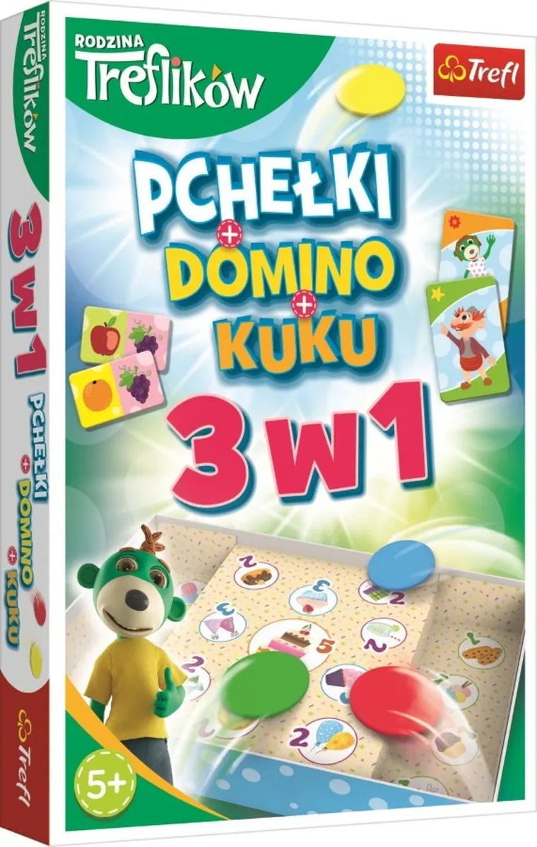 Trefl, Rodzina Treflików, Trefliki 3w1: Domino + Pchełki + Kuku, zestaw gier
