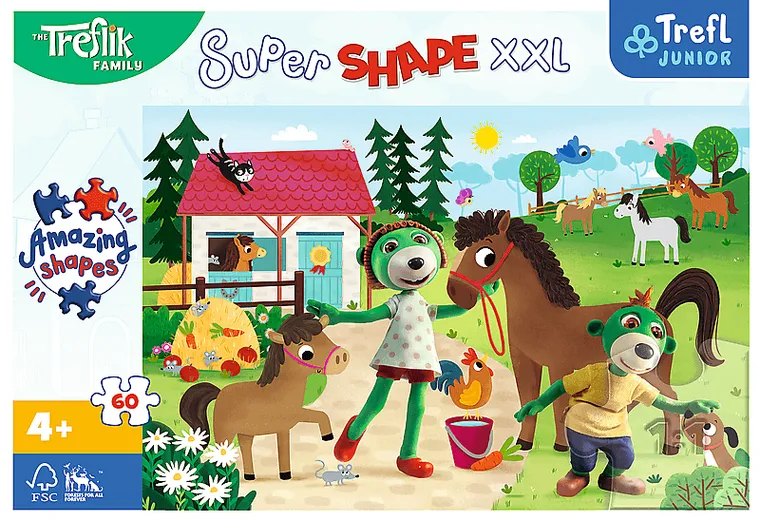 Trefl, Rodzina Treflików, Trefliki w stadninie koni, Super Shape XXL, puzzle, 60 elementów