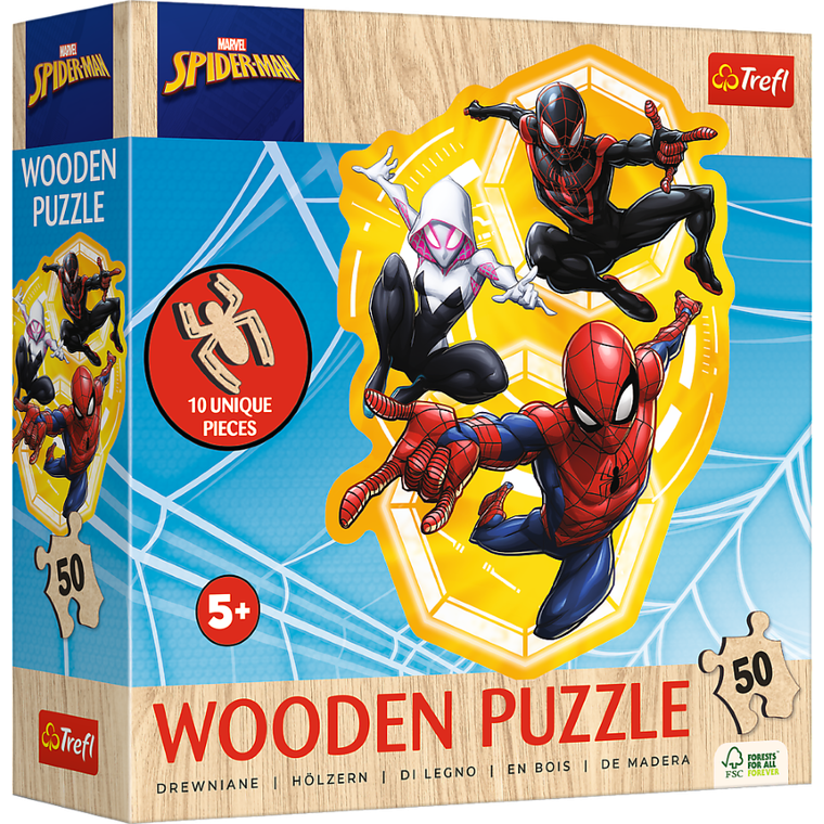 Trefl, Spider-Man gotowy w akcji, drewniane puzzle konturowe, 50 elementów