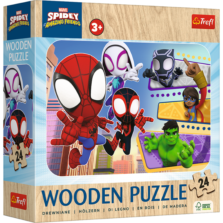 Trefl, Spidey i super-kumple, Odważny Spidey i przyjaciele, puzzle drewniane, 24 elementy