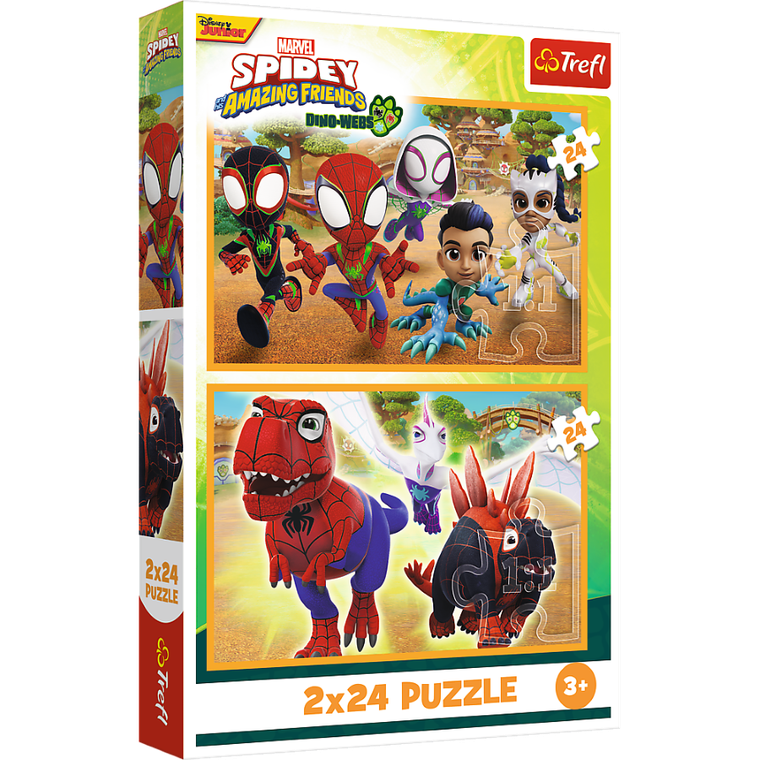 Trefl, Spidey i super-kumple, Spidey i dinozaury, puzzle, 2-24 elementów