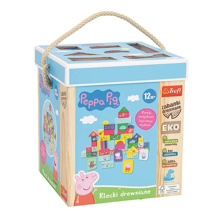 Trefl, Świnka Peppa, klocki drewniane, 54 elementy
