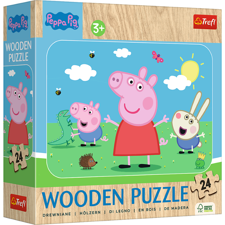 Trefl, Świnka Peppa, Poznaj uroczą Peppę, puzzle drewniane, 24 elementy