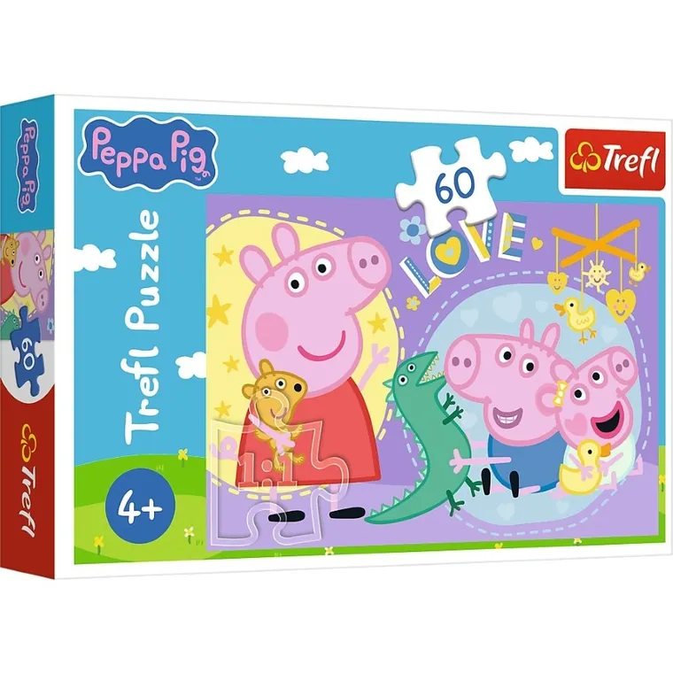 Trefl, Świnka Peppa, Szczęśliwa świnka, puzzle, 60 elementów