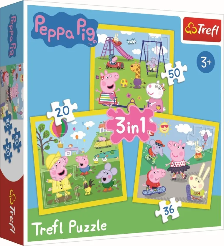 Trefl, Świnka Peppa, Wesoły dzień Peppy, puzzle 3w1