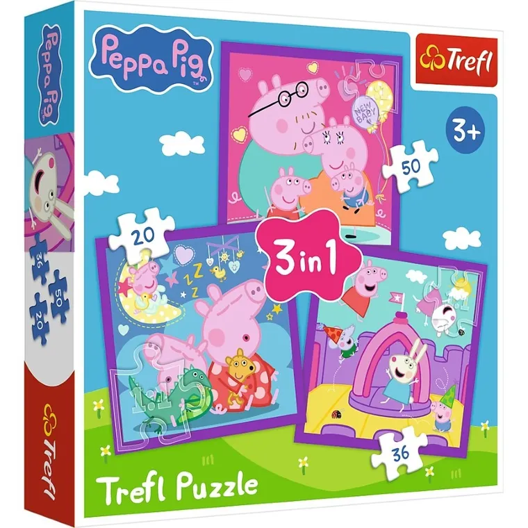 Trefl, Świnka Peppa, Zwyczaje świnki Peppy, puzzle 3w1
