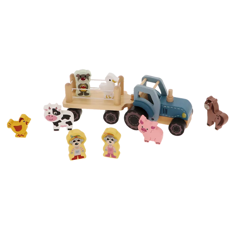 Trefl, Traktor z przyczepką, zabawka drewniana