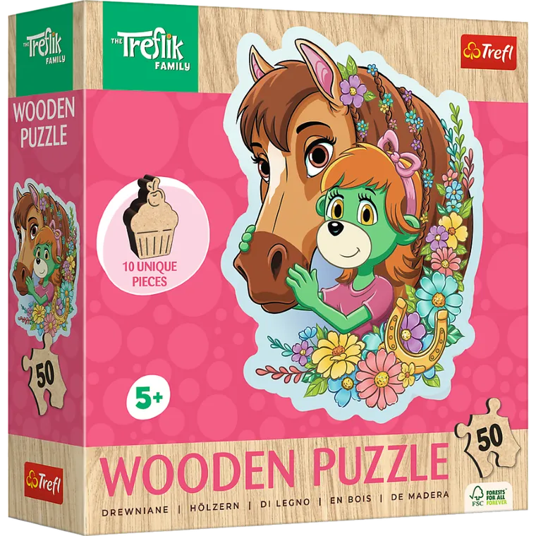 Trefl, Trefliki, Wesoła Rodzina Treflików, puzzle drewniane konturowe, 50 elementów