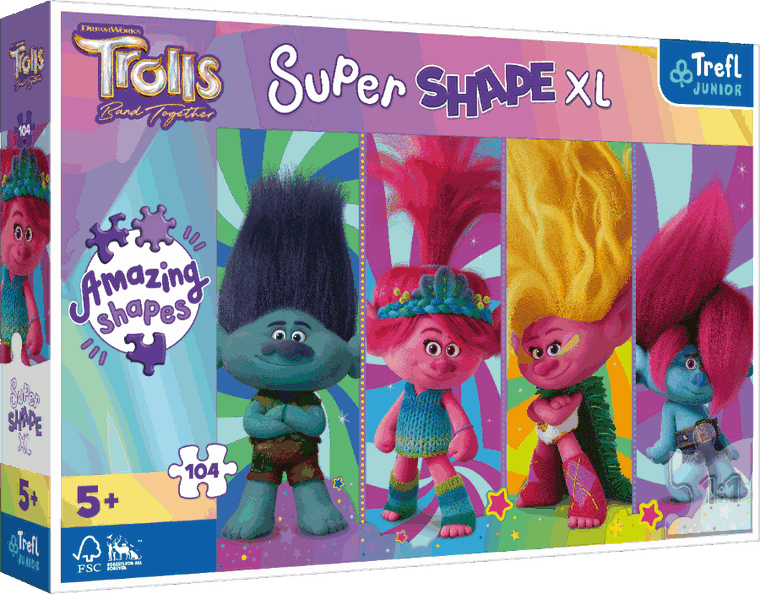 Trefl, Trolls, Zabawy z Trollami, Super Shape XXL, puzzle, 104 elementy