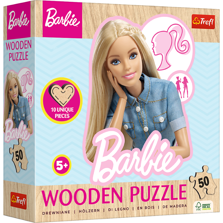 Trefl, Ulubiona modna Barbie, drewniane puzzle konturowe, 50 elementów
