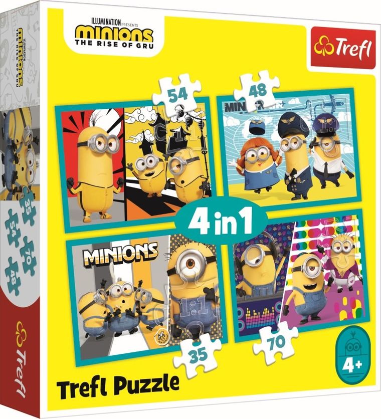 Trefl, Wesoły świat Minionków, puzzle 4w1