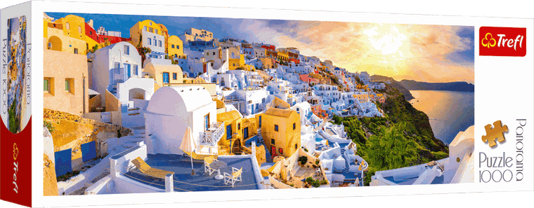Trefl, Zachód słońca na Santorini, Grecja, puzzle panorama, 1000 elementów