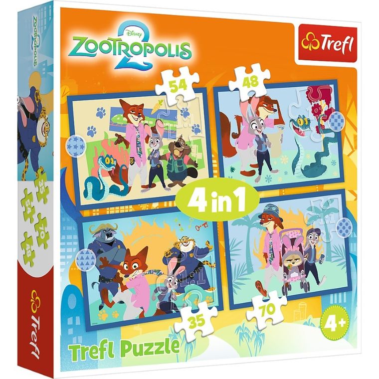 Trefl, Zwierzogród 2, Zootopia pełna przygód, puzzle 4w1