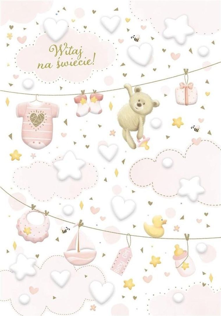 Trend, kartka okolicznościowa, Narodziny, róż