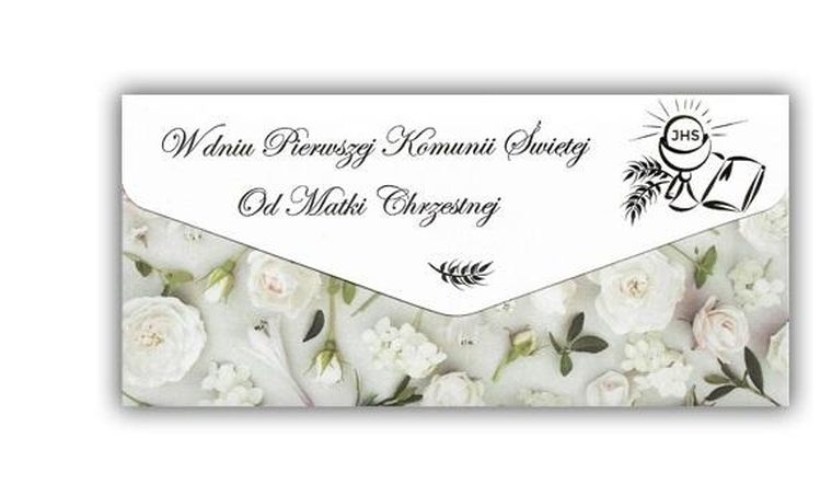 Trend, kartka z kopertą, Komunia, od Matki Chrzestnej