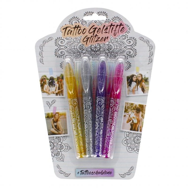 Trendhaus, Festival Feelings, długopisy do tatuażu z brokatem, 4 kolory