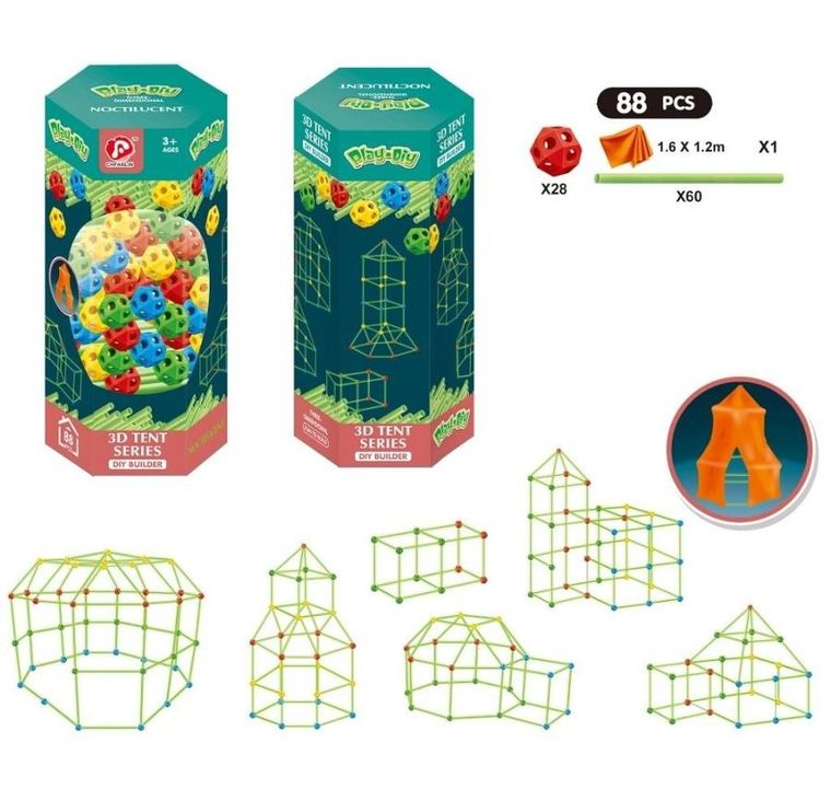 Trifox, klocki konstrukcyjne, namiot z fosforyzujących rurek, 88 elementów