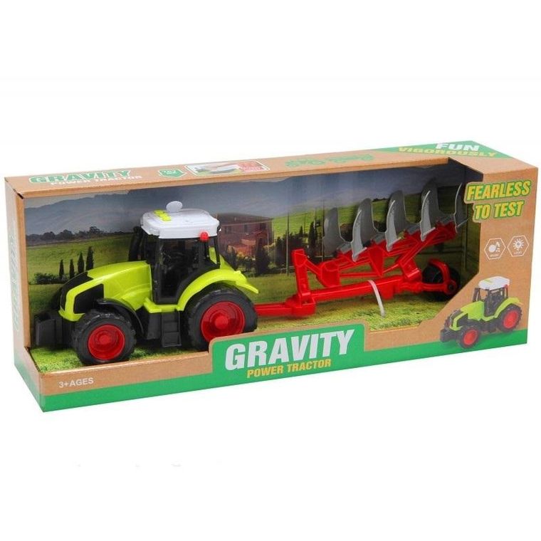 Trifox, traktor z czerwoną maszyną rolniczą, pojazd z dźwiękiem