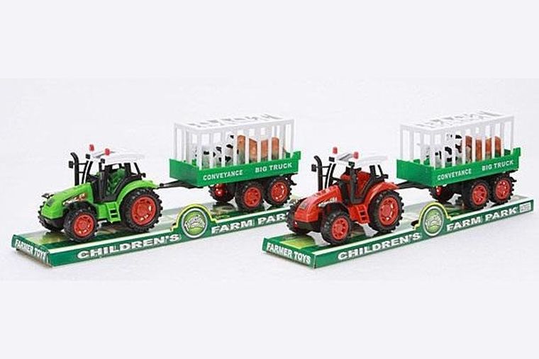 Trifox, traktor z przyczepą i zwierzętami, pojazd rolniczy