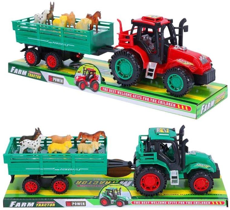 Trifox, traktor z przyczepą i zwierzętami, pojazd rolniczy