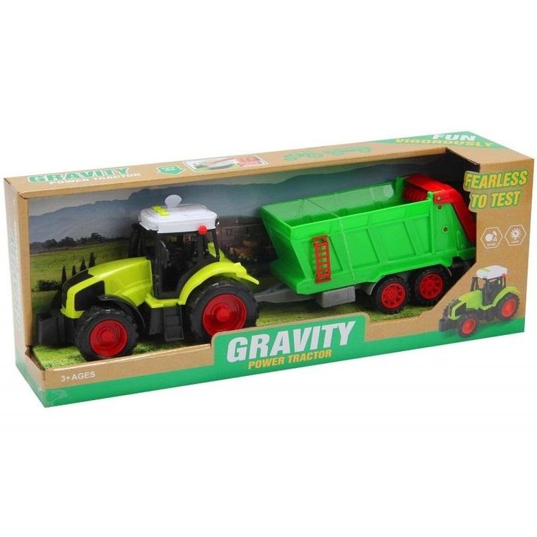 Trifox, traktor z zieloną przyczepą, pojazd z dźwiękiem