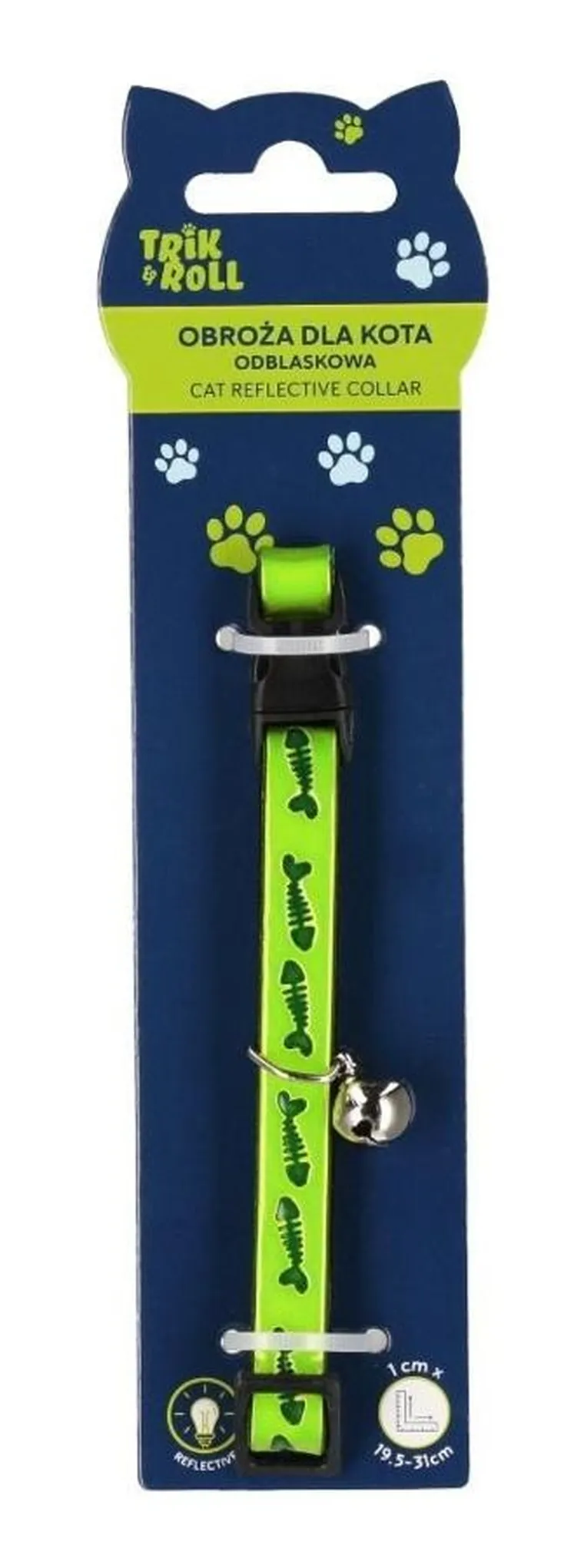 Trik&Roll, obroża dla kota z dzwonkiem, odblaskowa, 1 cm