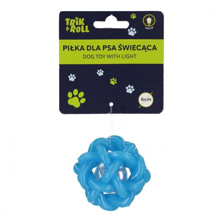 Trik&Roll, piłka dla psa świecąca, niebieska, 6 cm