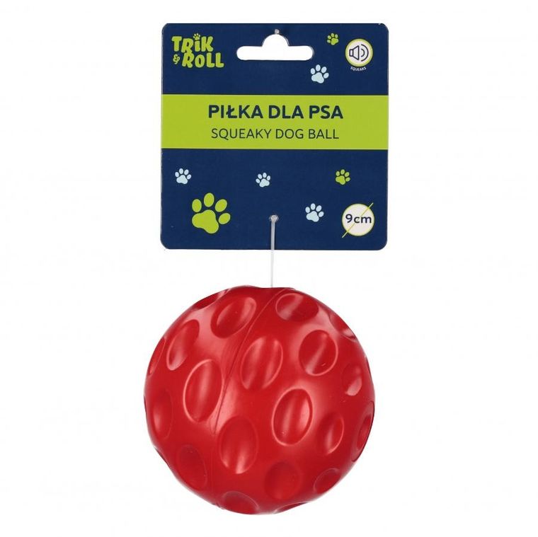 Trik&Roll, piłka dla psa z dźwiękiem, czerwona, 9 cm