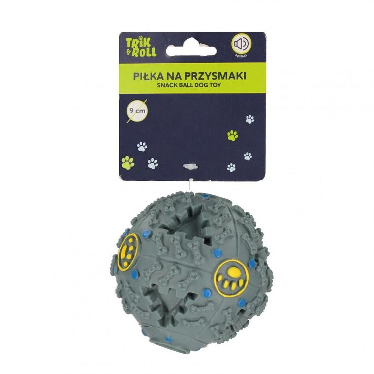 Trik&Roll, piłka dla psa z dźwiękiem na przysmaki, popielata, 9 cm