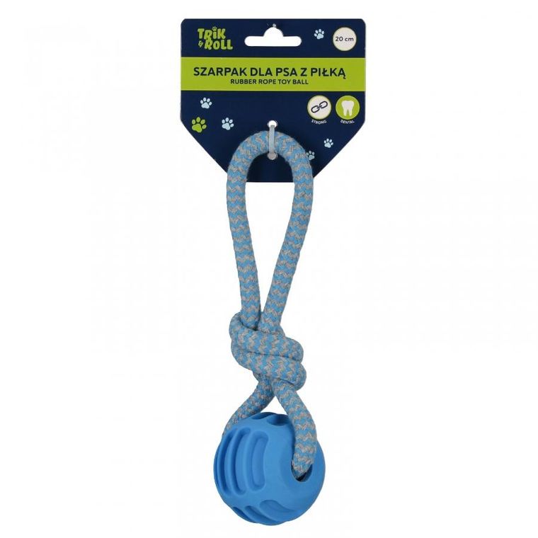 Trik&Roll, zabawka dla psa, szarpak z piłką, niebieski, 20 cm