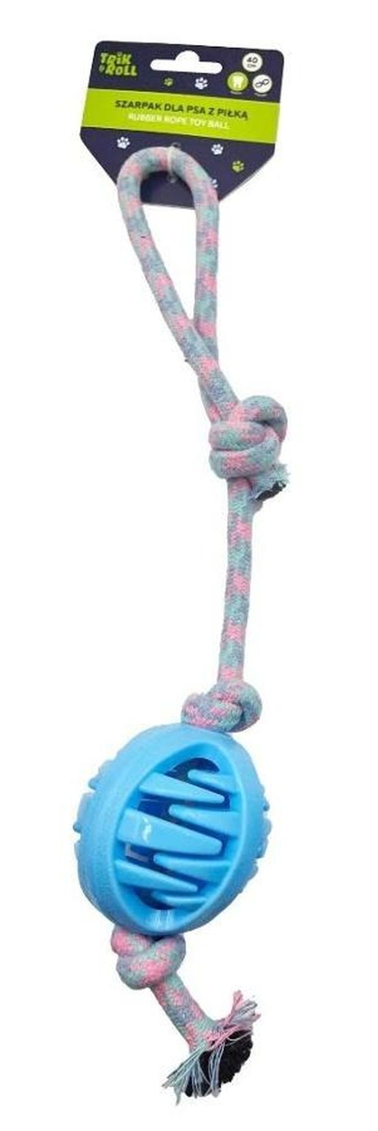 Trik&Roll, zabawka dla psa, szarpak z piłką, niebieski, 40 cm