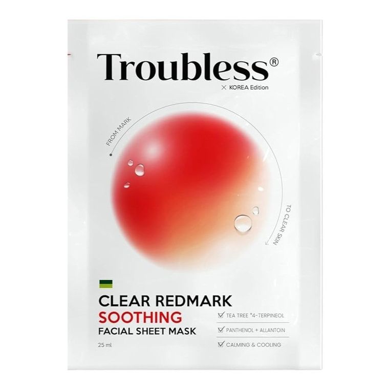 Troubless, Clear Redmark Soothing Facial Sheet Mask, łagodząca maska w płachcie, 25 ml