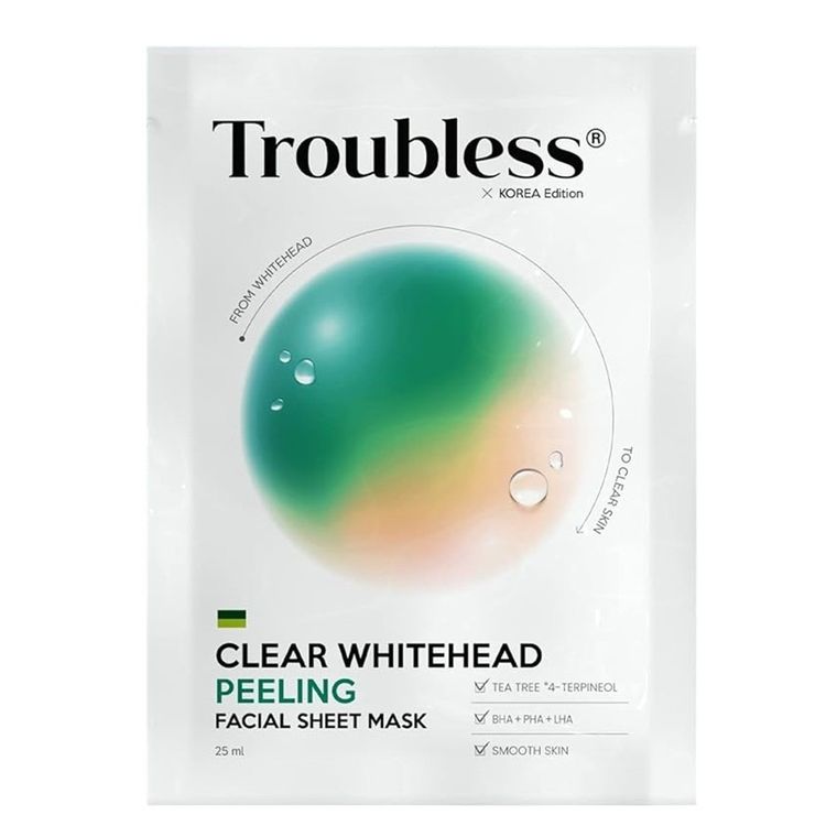 Troubless, Clear Whitehead Peeling Facial Sheet Mask, peelingująca maska w płachcie, 25 ml