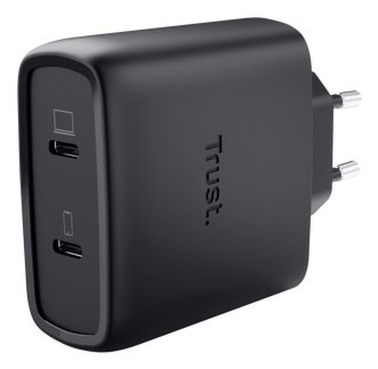 Trust, ładowarka, GaN 65W, 2xUSB-C, czarna
