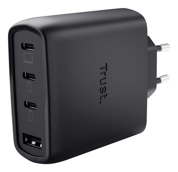 Trust, ładowarka, GaN 65W, 3xUSB-C, 1xUSB-A, czarna