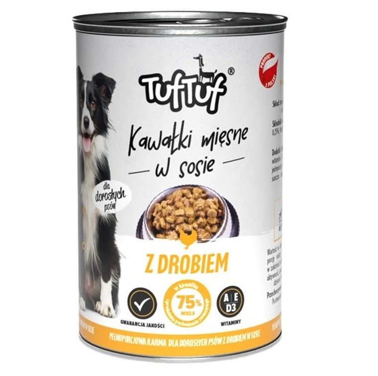 Tuftuf, puszka dla psa, kawałki mięsne z drobiem, 1250g