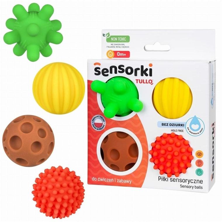 Tullo, piłki sensoryczne bez dziurki, 4 szt.