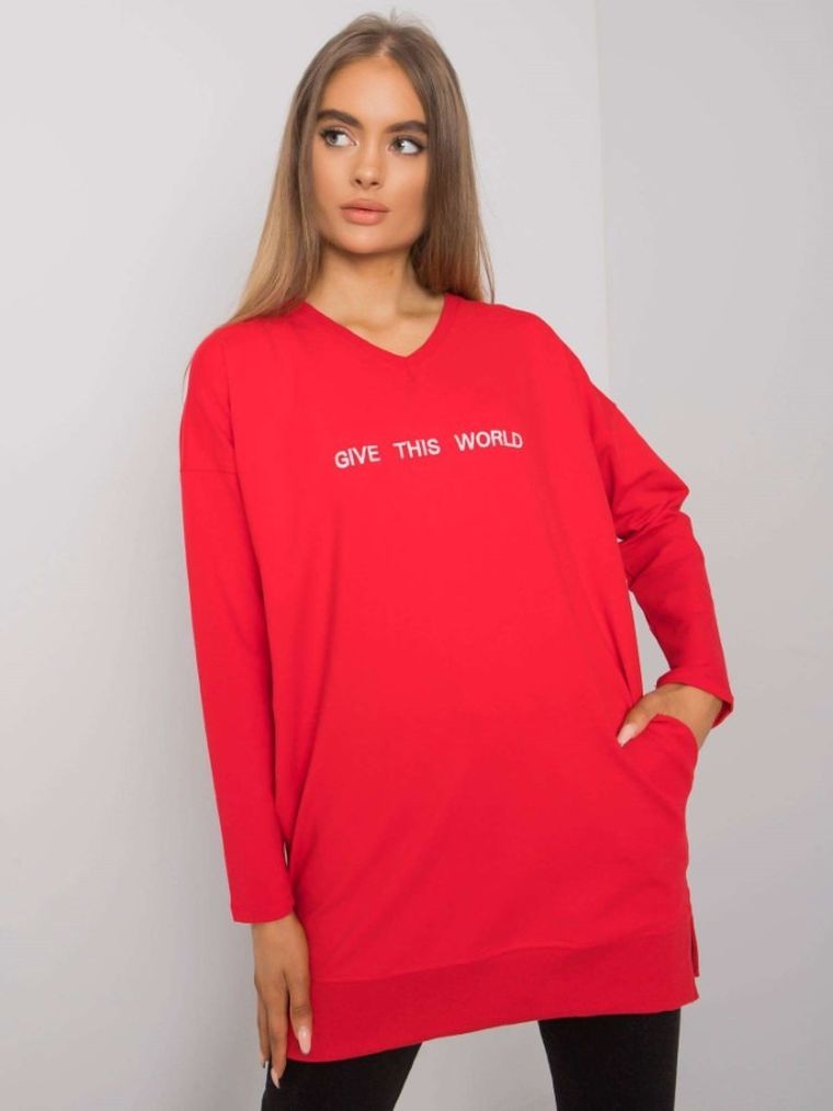 Tunika damska z długim rękawem, czerwona, Rue Paris