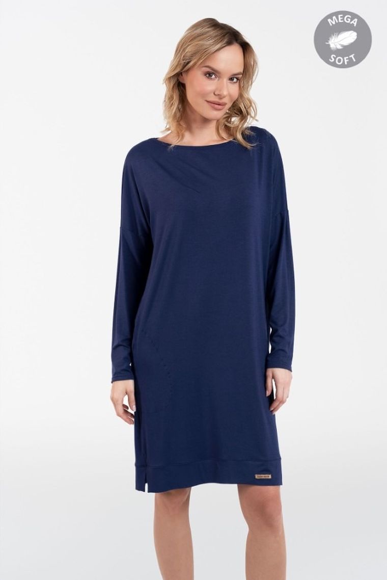 Tunika damska z długim rękawem, granatowa, Akord, Italian Fashion
