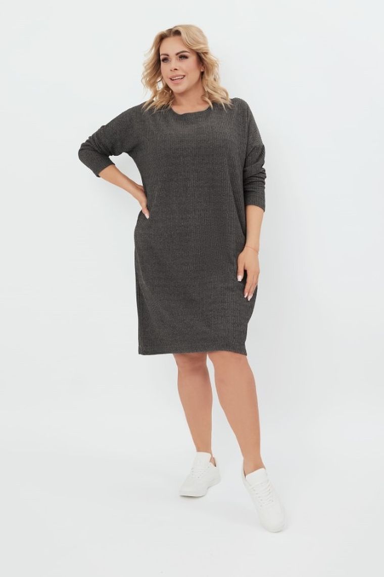 Tunika damska z długim rękawem, plus size, szara, Avira, Italian Fashion